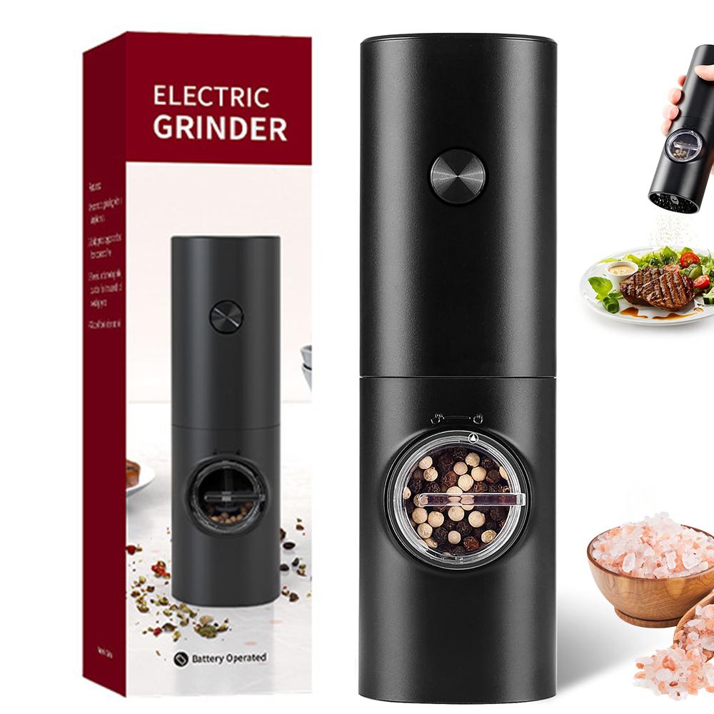 Battery Powered Electric Pepper Grinder Salt Mill - Automatic Spice Grinder,  LED Light, One-Hand Operation, For Kitchen BBQ