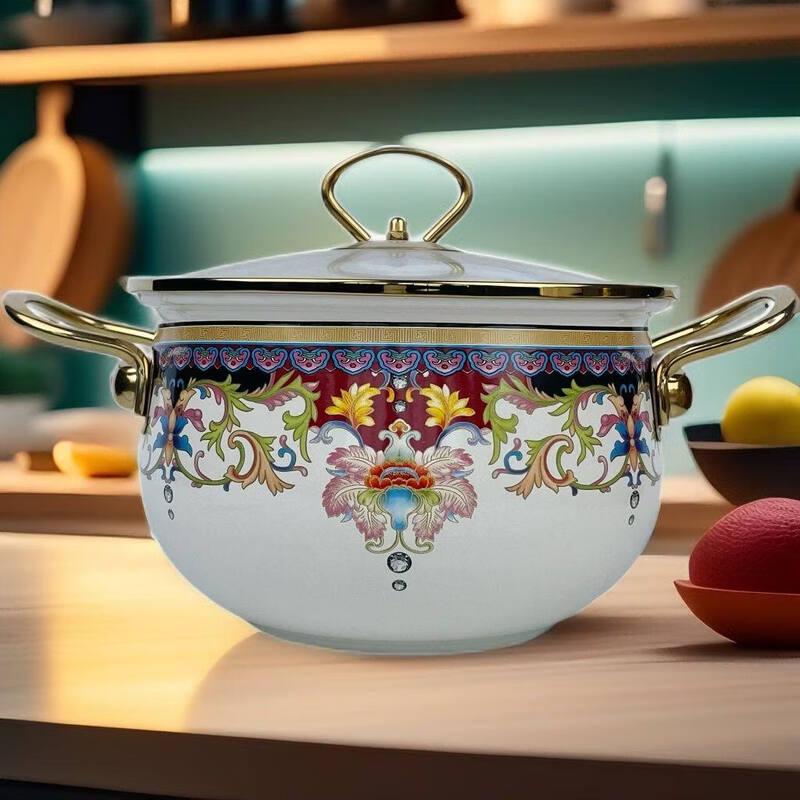 

LIEI Vintage Floral Enamel Soup Pot