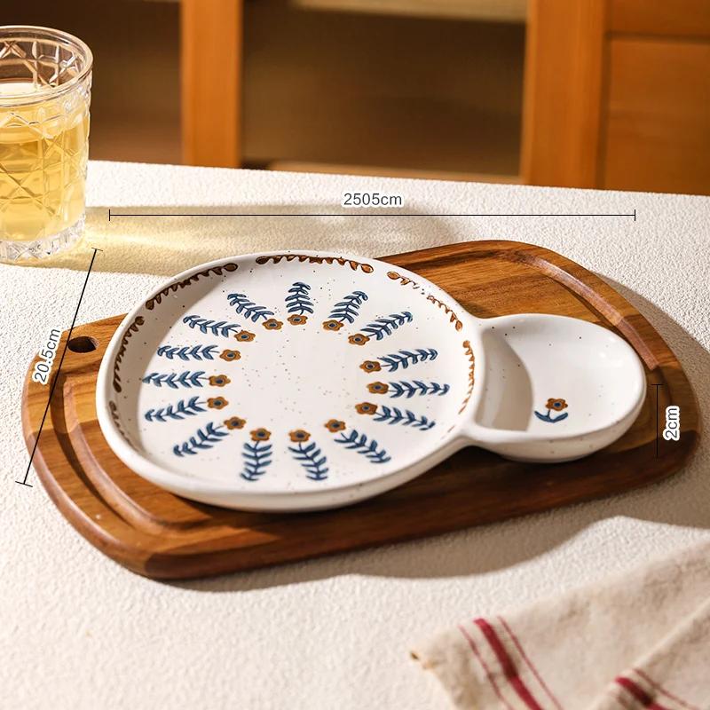 Retro Small Flowers Ceramic Plate High End Household Rice Bowls Exquisite Dumpling Plates Delicious Restaurant Dishes Soup Bowl