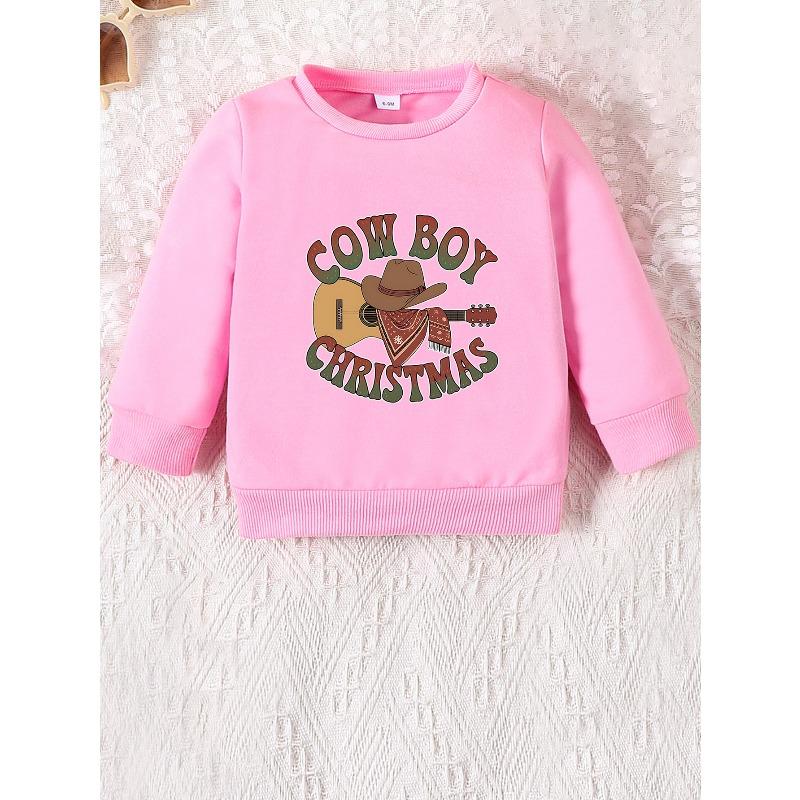 Kids Crewneck Sweatshirt, Cute Cowboy Print Long Sleeve Top