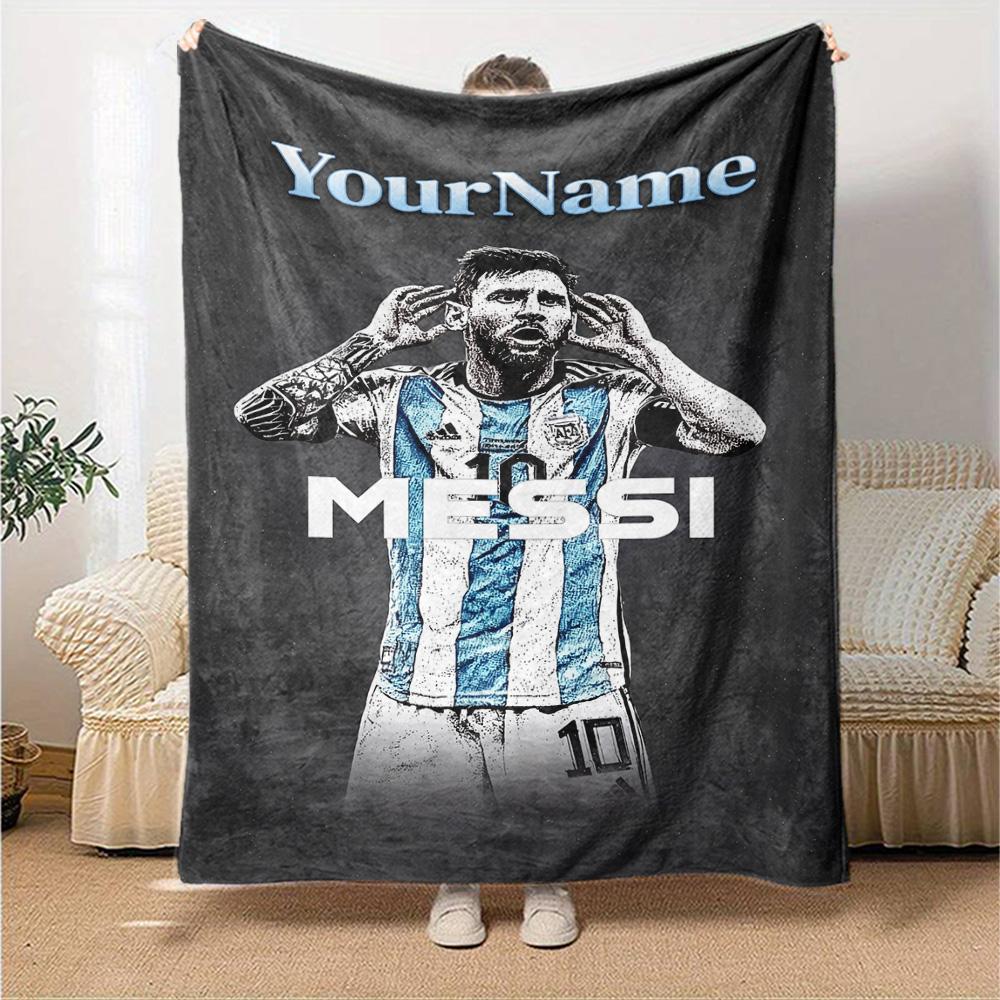 Messi Customize Text Blanket Gift Personalized Blanket Comfortable Great for Chair Living Room Livingroom Home Decor Four Seasons Universal
