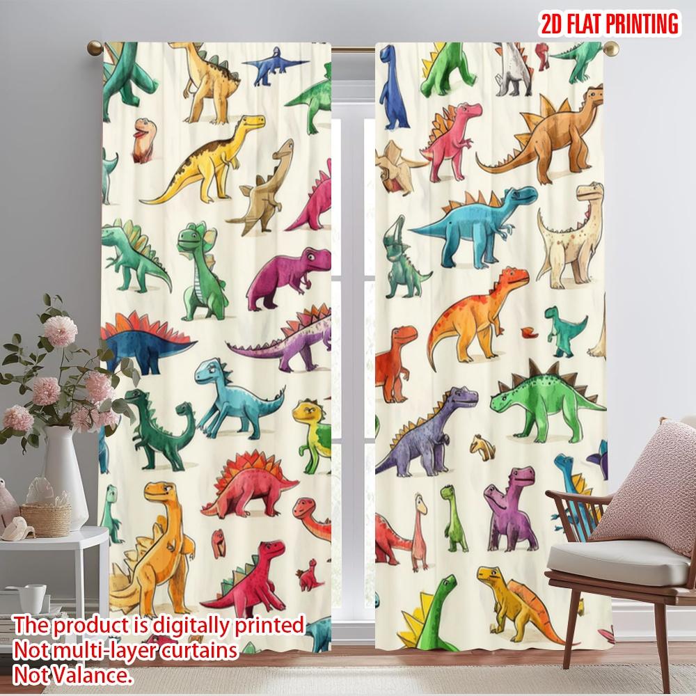 

2pcs,2D plane printing Curtain Fabric Colorful Dinosaurs Polyester Fabric (without rod) Holiday Ldeal for Living Room & Bedroom 52.50×116.00 CM 2pcs