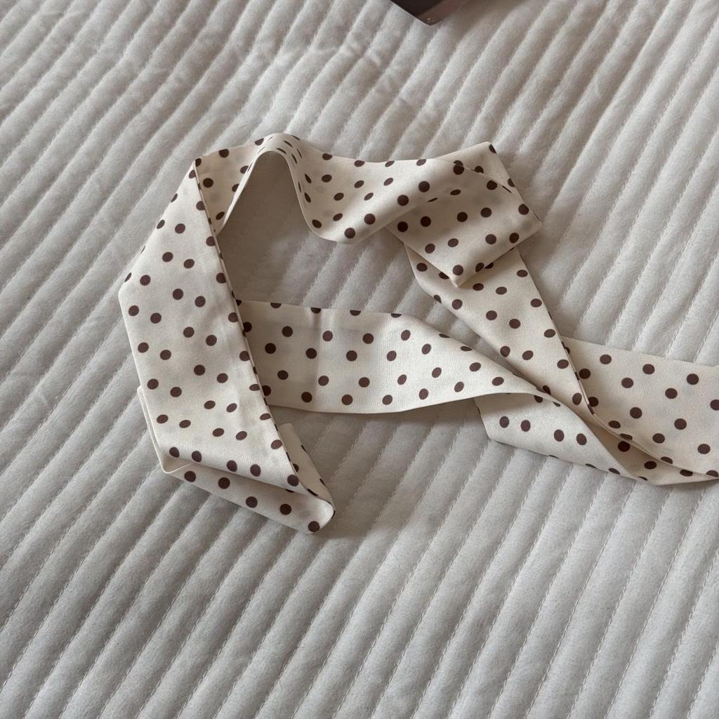 Elegant Polka Dot Silk Scarf & Headband Ribbon: Versatile Hair Accessory for Ponytails or Bags.