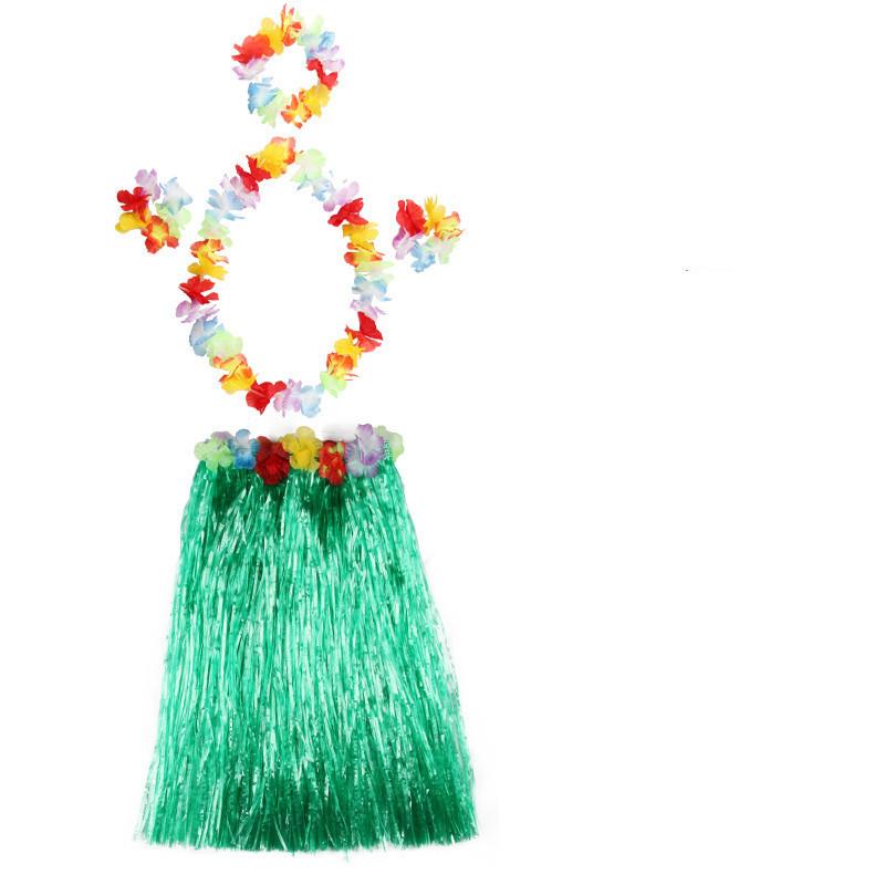 Hawaiian Kids Cute Grass Hula Lei Skirt Flower Wristband Garland Costume Fancy