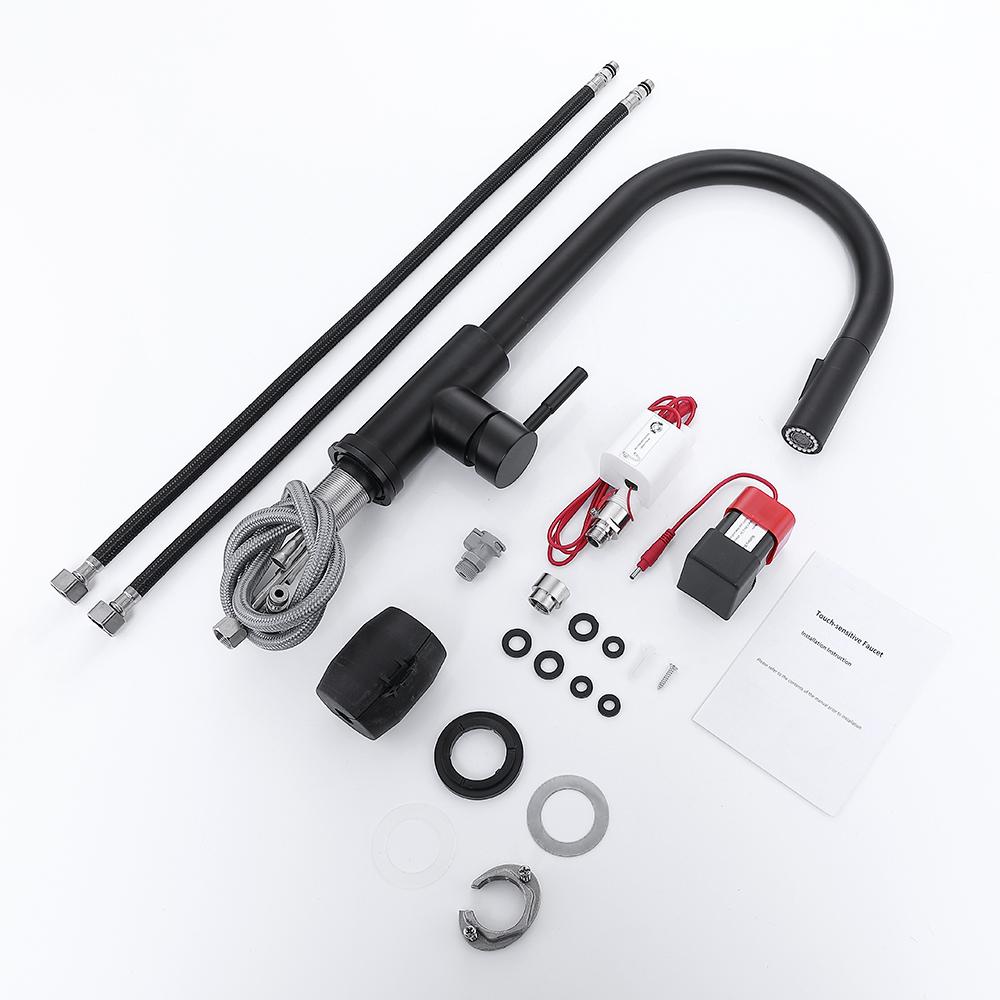 Robinet de cuisine noir à capteur extractible Robinet mitigeur à contrôle tactile sensible pour cuisine Robinet mitigeur de cuisine à capteur tactile 1005