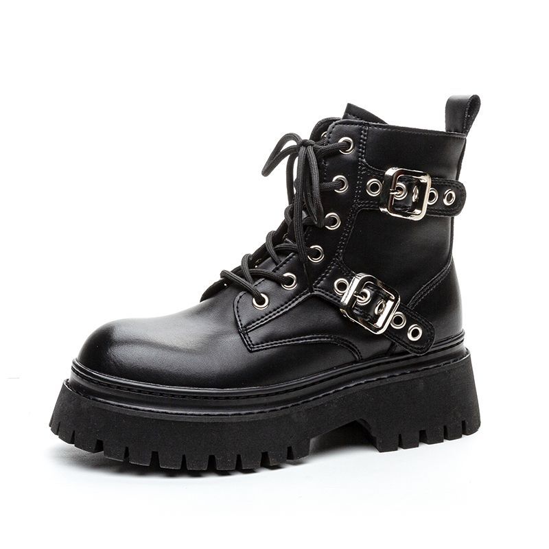 Leather Martin Boots Women's Autumn and Winter New Handsome Tooling Velvet Short Boots Thick-soled Heightening Single Boots