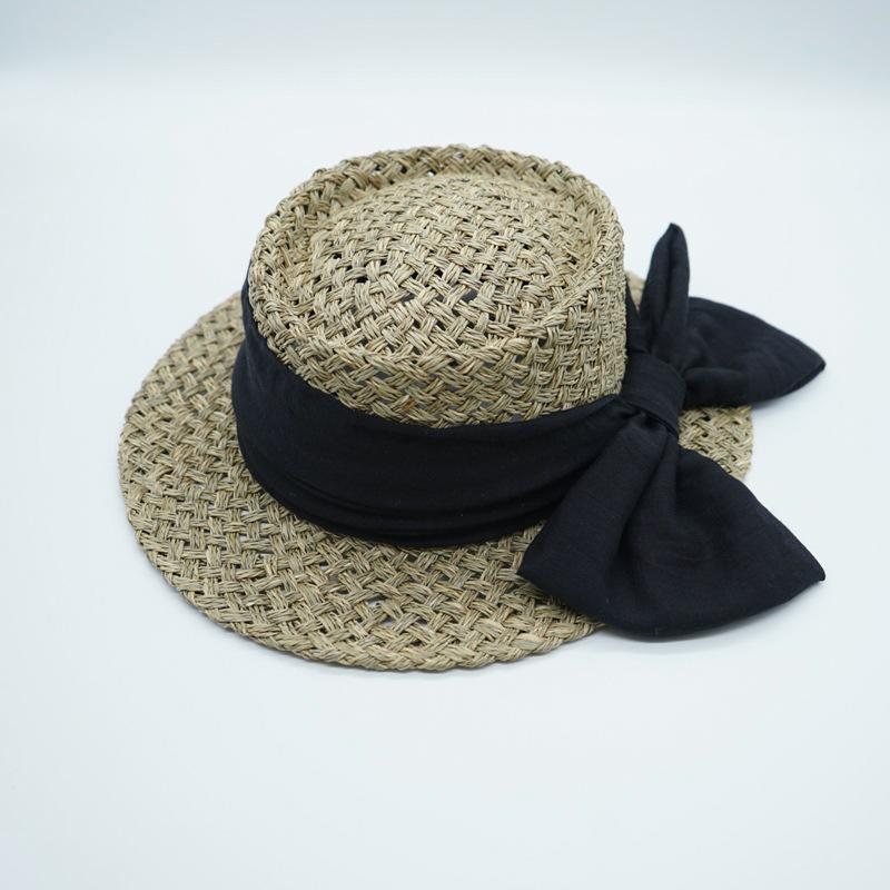 Japanese Retro Japanese Salty Grass Seaweed Woven Flat Top Top Top Top Hat Women'S Summer Shading Vacation Panama French Straw Hat