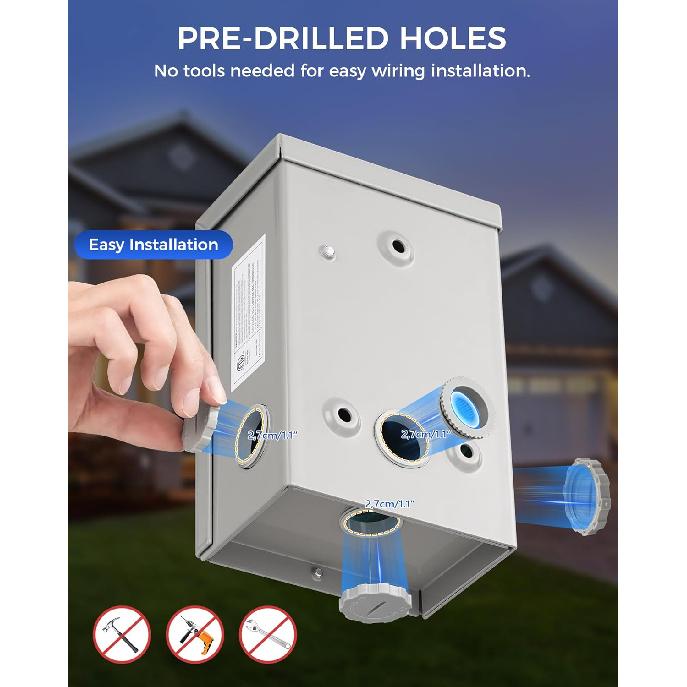 30 Amp Generator Power Inlet Box, NEMA L14-30P Inlet Box for 4-Prong Generator Cord, 125/250V 7500 W Pre-Drilled, Weatherproof Outdoor Plug Box for