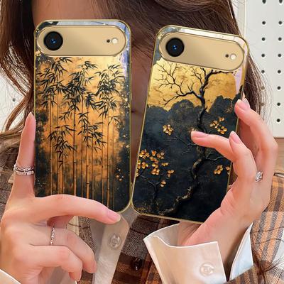 Zlatá květinová větev Pro IPhone 17Pro Max 16 17 Pro 15 Pro 14 13 Plus 12 Mini 11Pro Max XR 16E 17Air Zlatý skleněný kryt na telefon