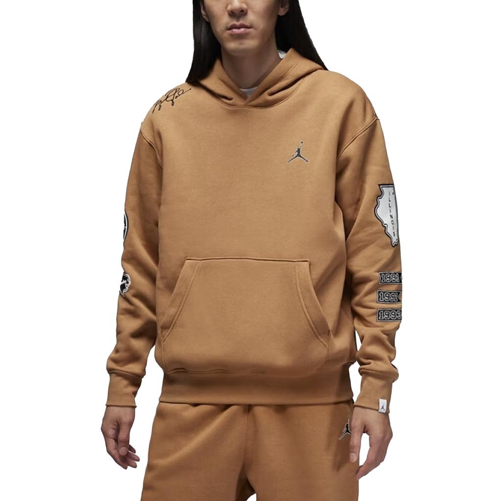 Jordan Solid Color Sports Training Casual Hoodie With Velvet Lining Long Sleeve Men Tops Brown FN4617-231