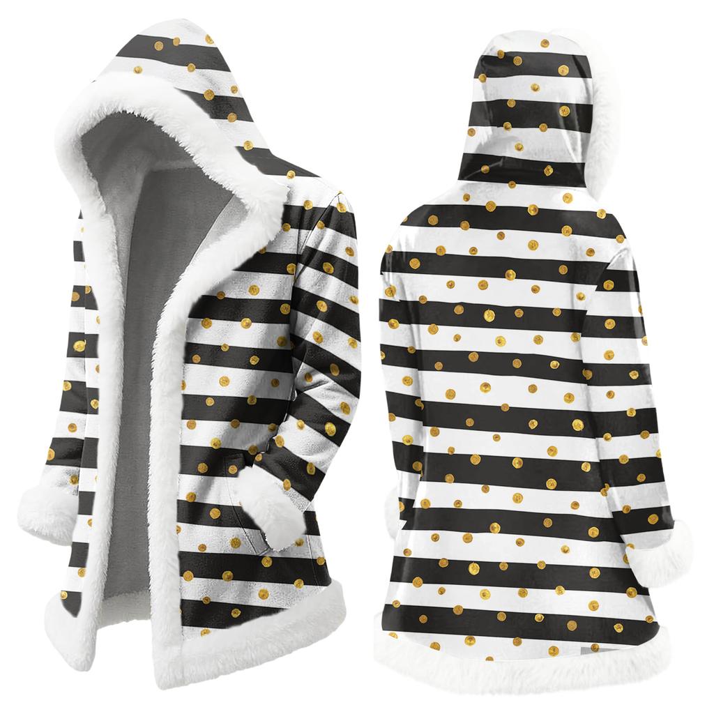 Unisex Casual And Fashionable Plush Collar Hooded Long Sleeved Floral Gradient Printing Jacket
