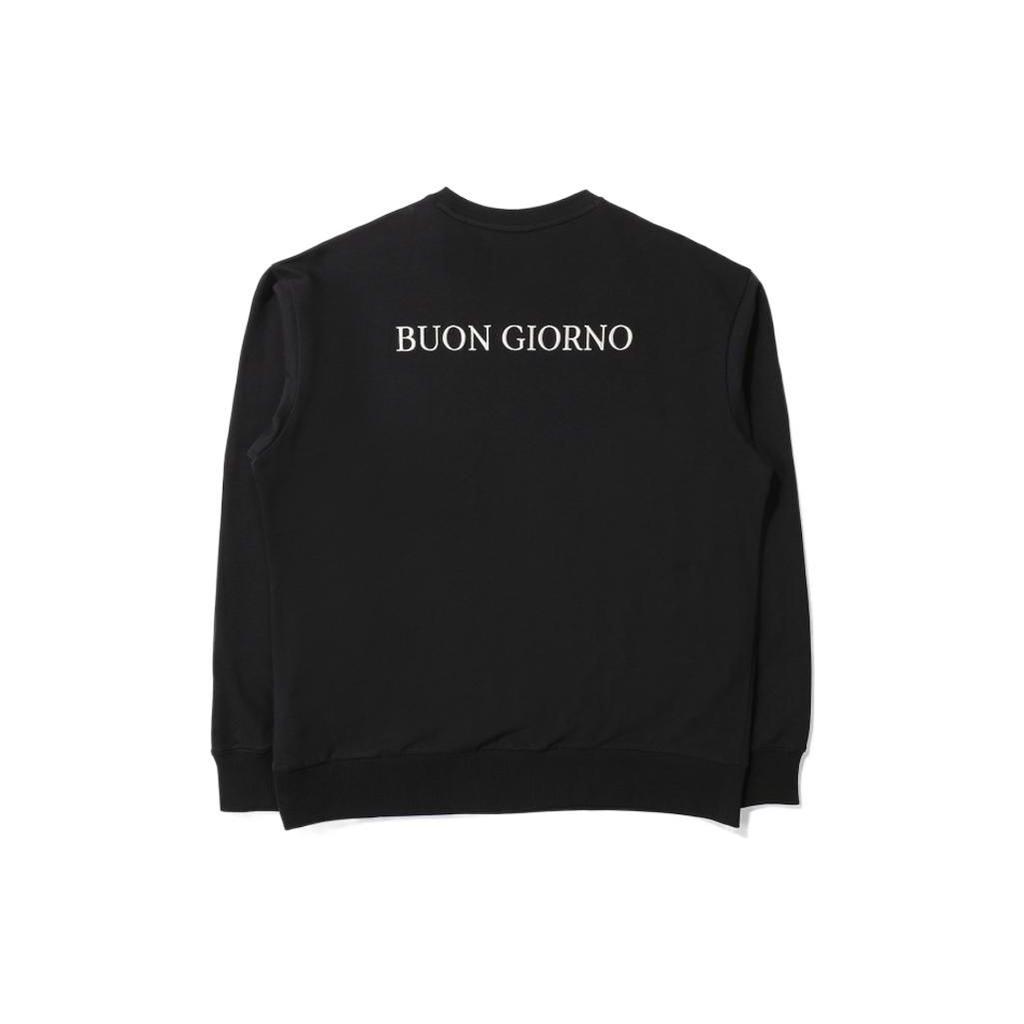 Fila Solid Color Letter Print Crew Neck Long Sleeve Pullover Sweatshirt Men Sweatshirt Black FS2POE1110X-BLK