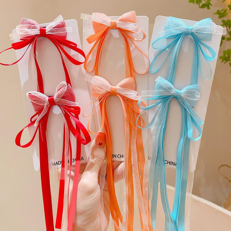 Solid Color Fabric Bow Ribbon Hair Cloth Braided Girl High Value Tassel Hairpin Girl Fashion Hairpin Hair Accessories