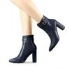 Allegra K Women's Navy Blue Pointed Toe Ankle Boots with Buckle and Heels, Size 22.5cm