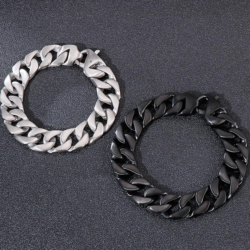 Hypoallergenic Matte Stainless Steel Cuban Chain Bracelet for Men Brushed Black/Silver Color Men's Bracelets With Lobster Clasp