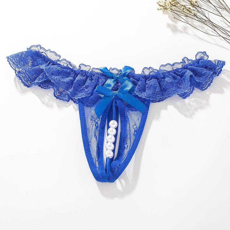 Sexy String Lace Underwear Women Back Bow Panties Women G String T-back Thong Transparent Lingerie Cute with Pearls Panties New