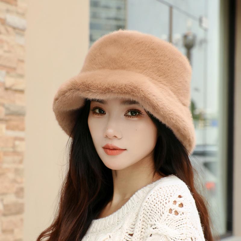 Hat Winter Women's Plush Bucket Hat Autumn and Winter New Warm Imitation Mink Rabbit Fluff Bucket Hat Basin Hat