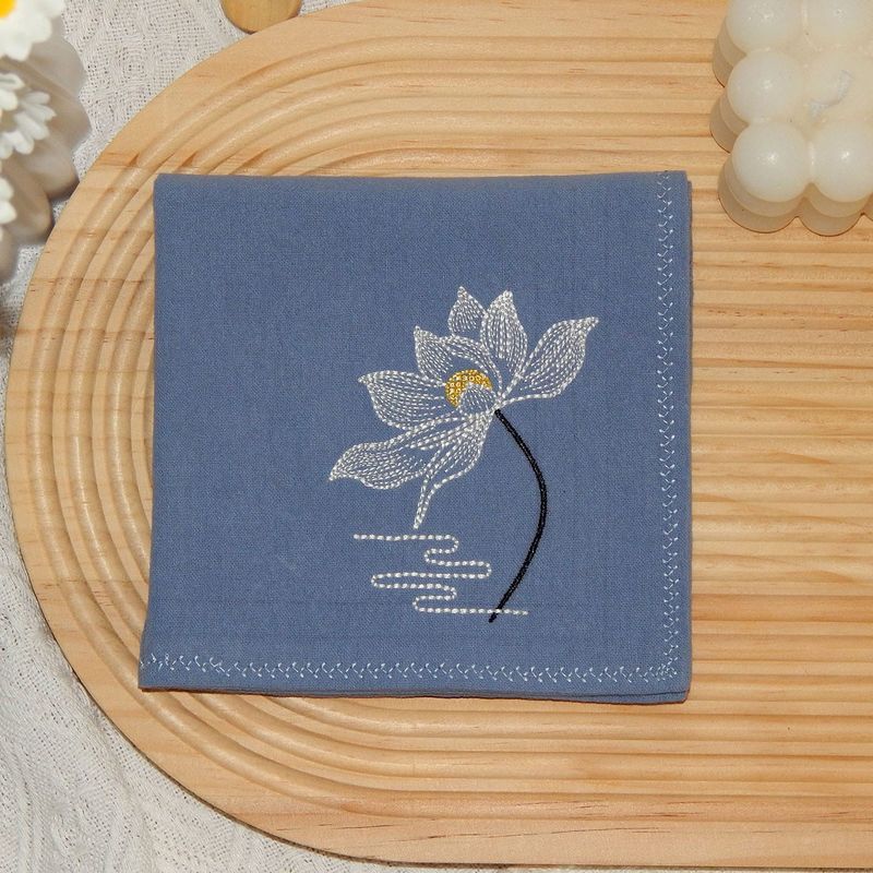 

Вышитый лотос Носовой платок Носовой платок Чистый хлопок Женский Ручная кладь Мужской Маленькое квадратное полотенце Подарок на день рождения Lotus Style 1