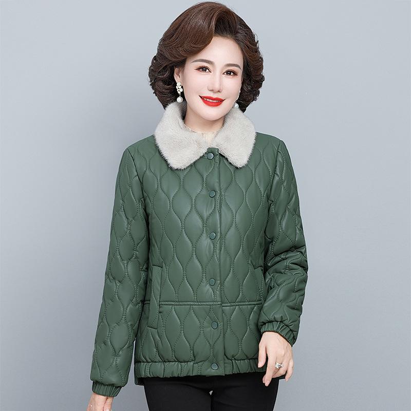 Imitation Leather Padded Jacket, Western Style Plus Velvet Thickened Cold-proof Padded Jacket