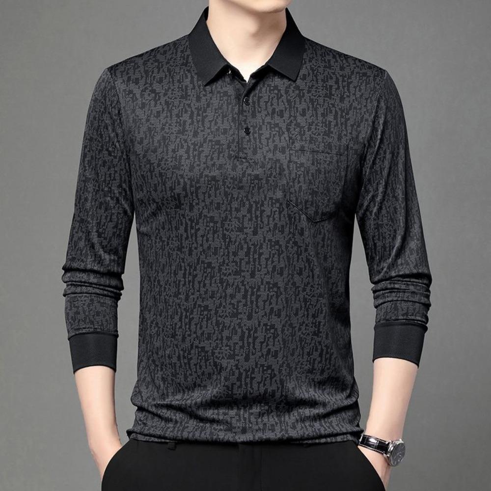 Long-sleeved Lapel T-shirt Trendy Casual Versatile Polo Tops Men's Clothing