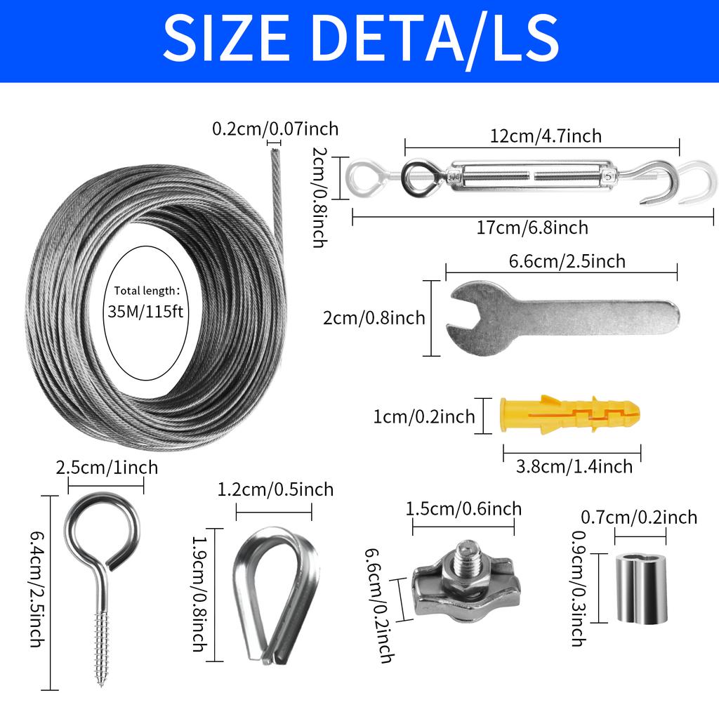 Stainless Steel Wire Rope Kit Shelter Wire Rope Cable M4 Turnbuckles Wire Tensioner Kit PVC Coated Garden Camping Tent Ropes