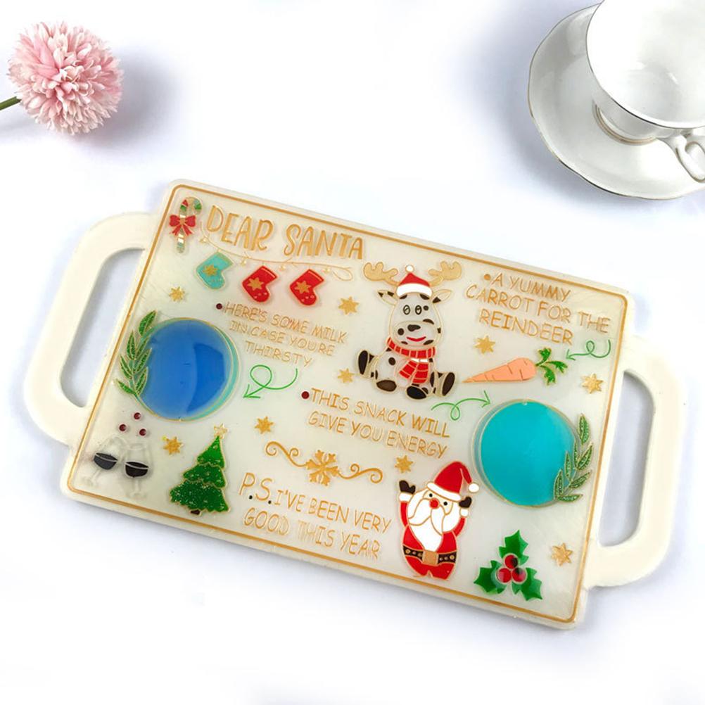 Christmas Tray Mold Silicone Tray Molds for Epoxy Resin Christmas Santa Claus Stocking Tray Mold with Handles for DIY