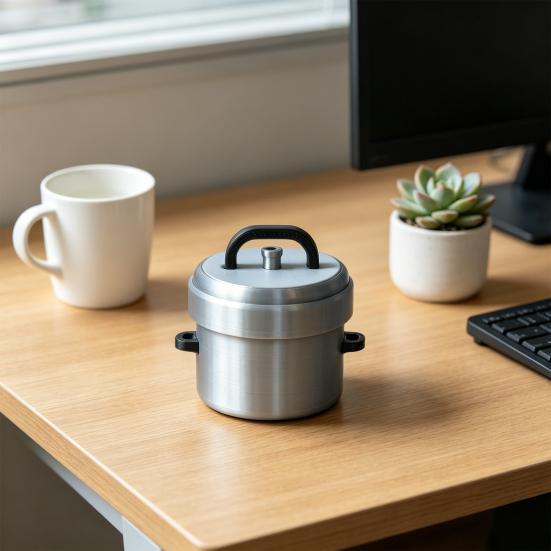 Miniature Pressure Cooker Model 3D Printed Tiny Cookware Ornament with Decompression Button Stress Relief Fidget Toy for Office Desk Decor