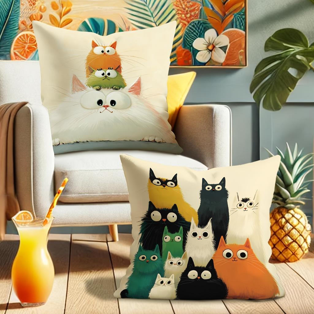 Super Cute Cartoon Cat Pillow Cover: Colorful Funny Cat Tiantuan, Sofa and Chair Cushion Cover, Room Home Decoration