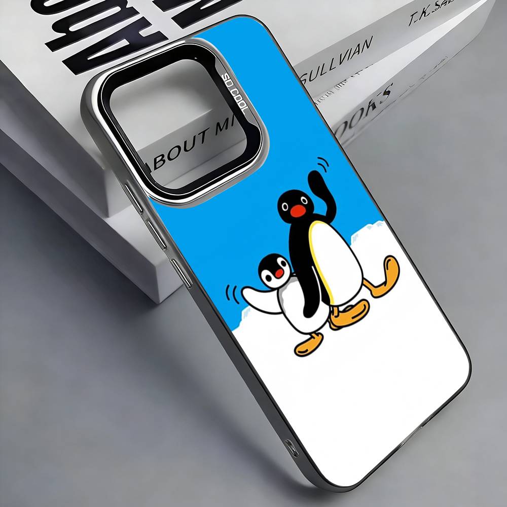 Cute Kawaii P-Penguin Phone Case For iPhone 17,16,15,14,13,12,11 Plus,Pro Max,Colored Silver Phone Case