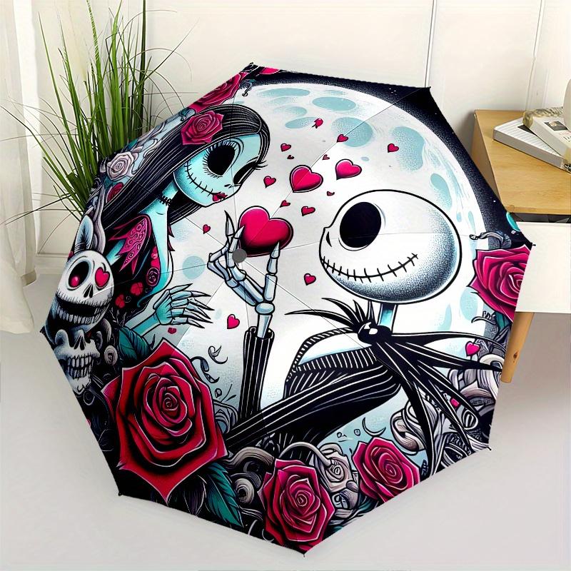 

Nightmare Before Christmas,Jack Skellington Automatic Umbrella - Tri-fold Portable Umbrella, Best Holiday Gift for Men and Women, Durable Ir