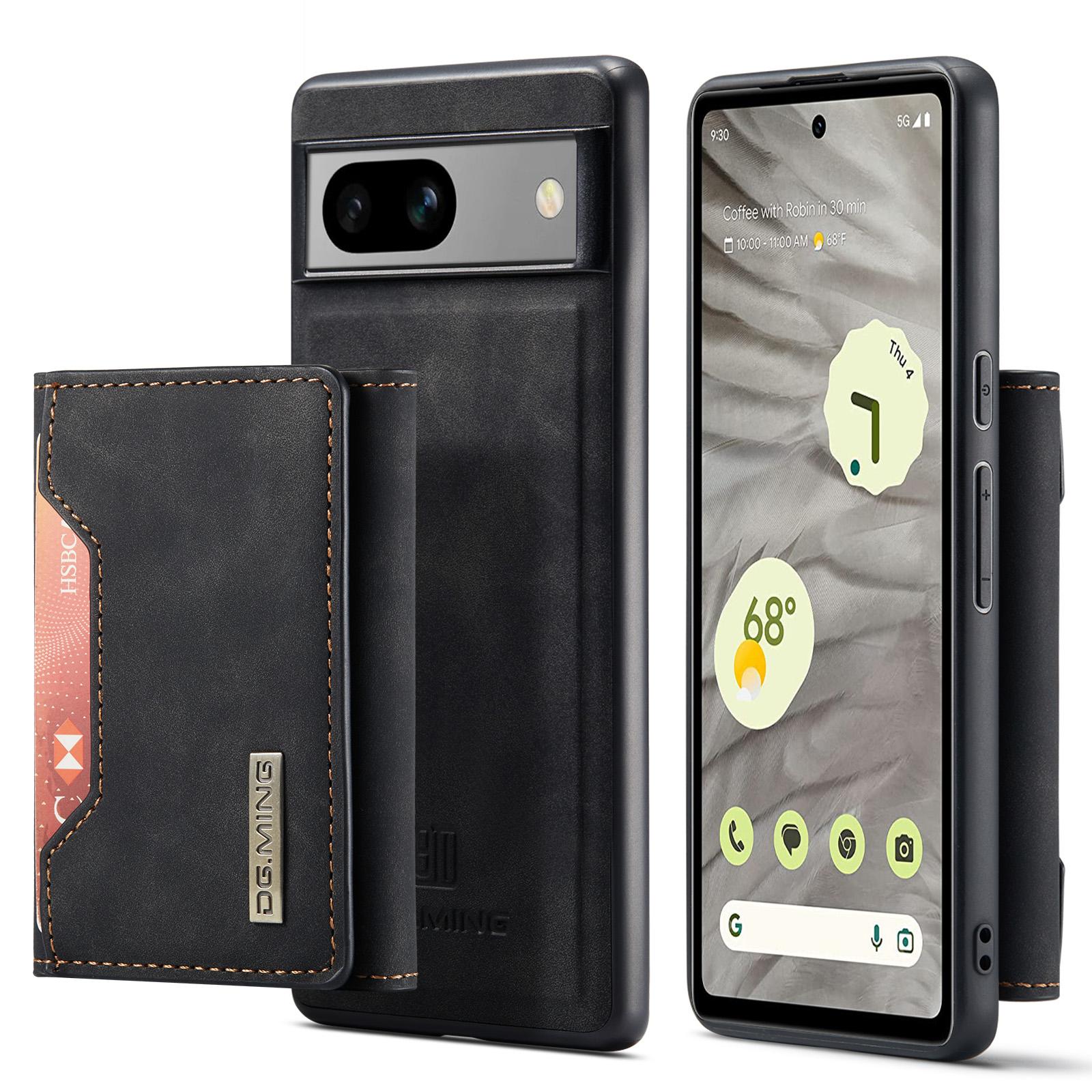 

DG.MING M2 Series for Google Pixel 7a Detachable Back Cover PU Leather Coated PC+TPU Kickstand Wallet Phone Case Black