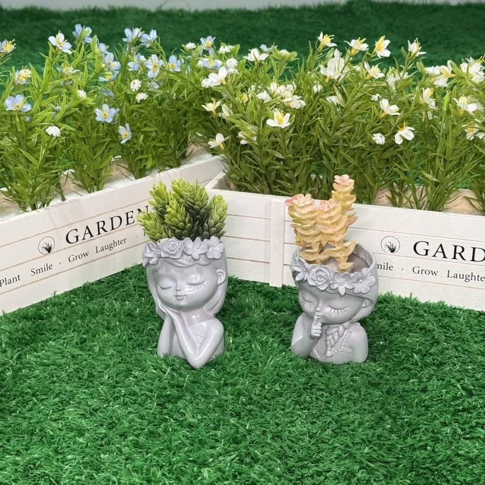 Resin Plant Pot Candle Holder Storage Can Pretty Girl Desktop Ornaments Garden Pots