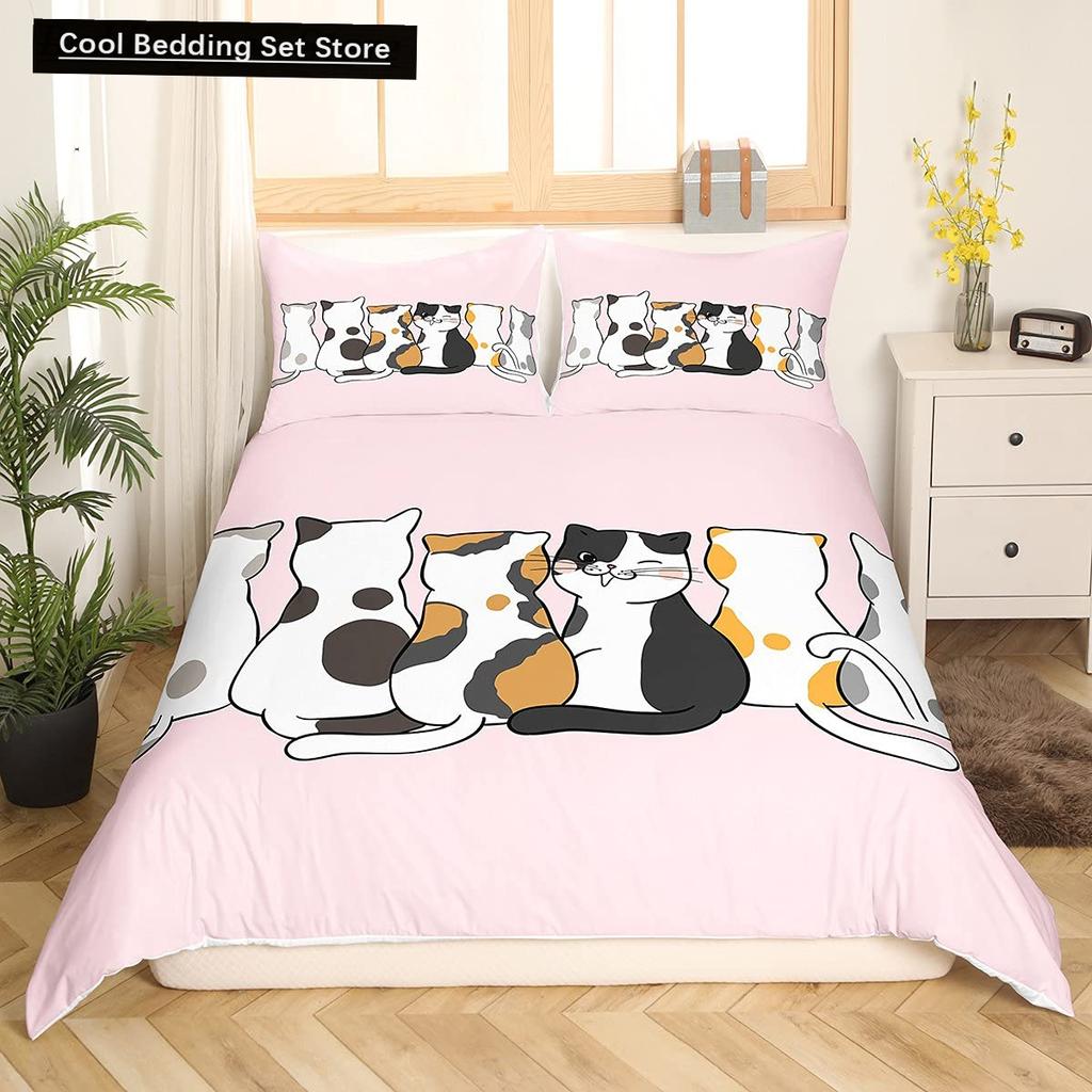 Pink Cartoon Animal King Queen Duvet Cover Kawaii Panda Pattern Bedding Set for Kids Girls Wildlife 2/3pcs Polyester Quilt Cover