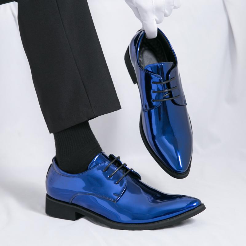 Men Dress Patent Leather Derbys Red Green Blue Gold Color Party Club Shoes Tuxedo Wedding Shoes Plus Size