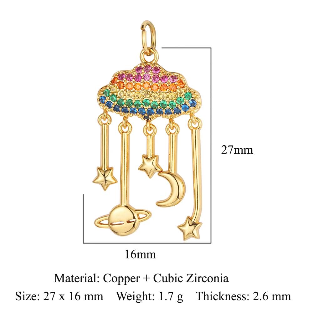 Sun Star Moon Crescent Copper Zircon Charm Clouds Hamsa Hand Leaf Juice DIY Jewelry Bracelet Earring Necklace Pendant