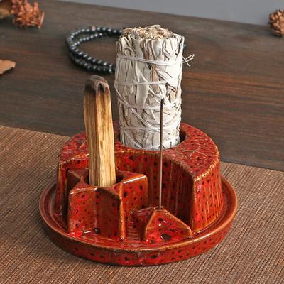 Seramik Adaçayı Tütsü Yakma Tutucusu ve Mum Brülörü Tutucusu Kül Tutucu Tepsisi Palo Santo Çubuk Tutucusu Yoga Zen için Lekeleme Plakası