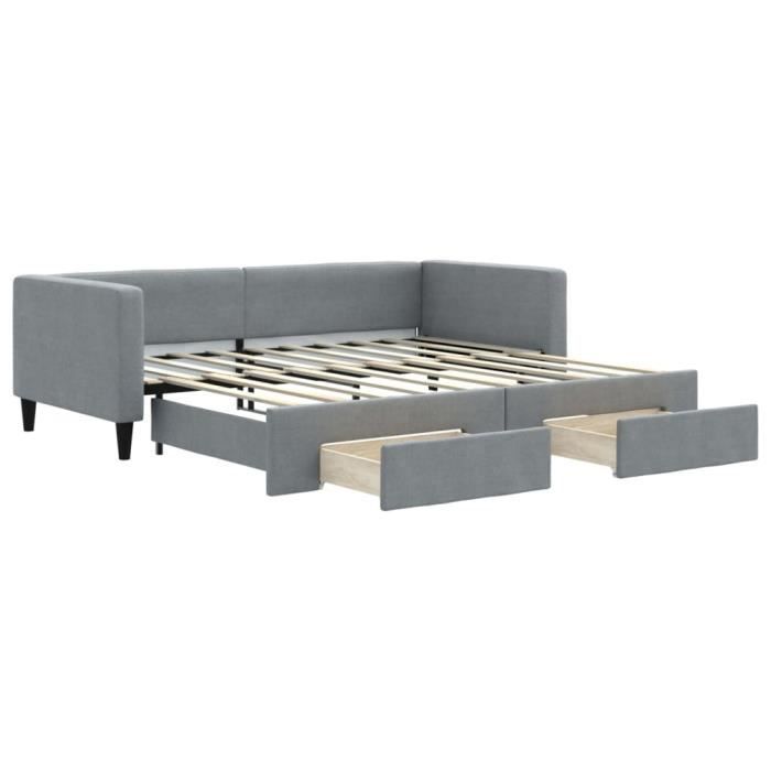 VidaXL Lit de jour avec gigogne et tiroirs gris clair 90x190 cm tissu 3196624