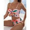 Swimsuit Women's Split Print High Waist Triangle Bowknot Three Piece Bikini Swimwear