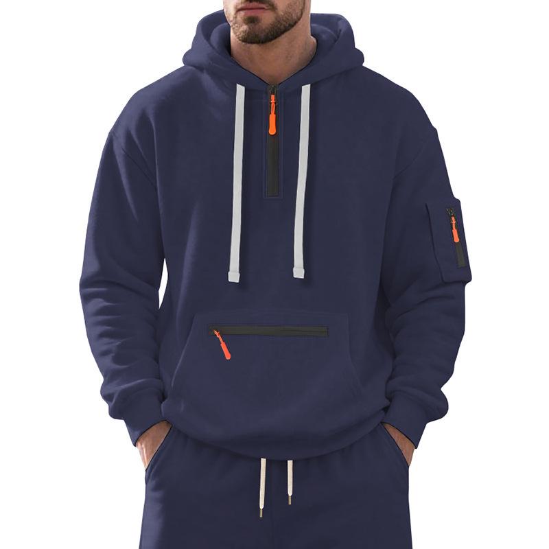 Men's Autumn/Winter Hooded Pullover Sweatshirt with Pockets and Thickened Velvet, Casual Sportswear