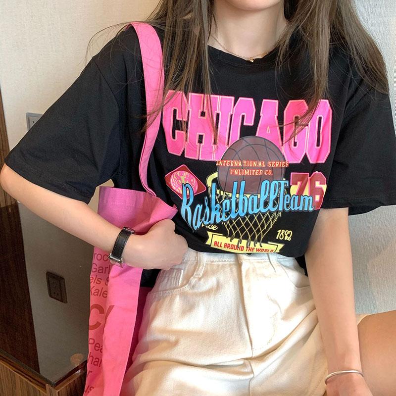 

Women s Summer Short Sleeve Crew Neck Printed Loose Fit Short T-Shirt Top XXL чорний