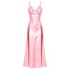 Women‘s Waterproof Glossy Vinyl Sling Nightdress V Neck Spaghetti Strap High Waist Split Hem Sleepwear Clubwear for Rave Festival Party