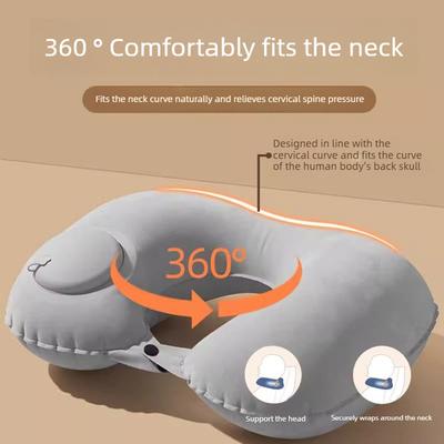 Press Inflatable U-Shape Neck Pillow, 30-Second Fast Inflation Portable Foldable for Travel Office Car, Ergonomic Support •