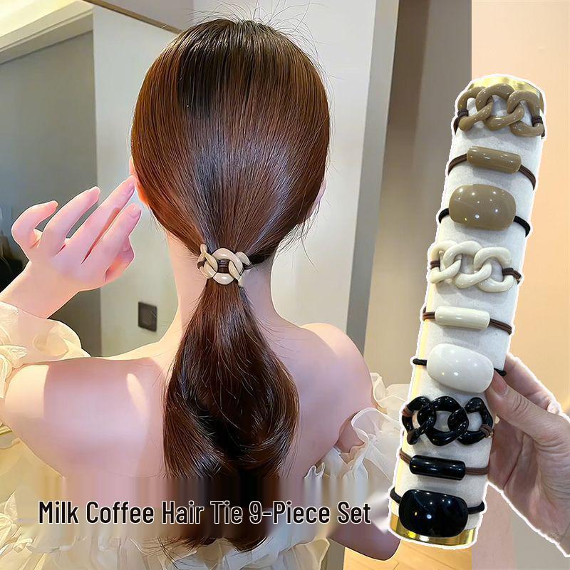 High Elasticity Milk Coffee Hair Ties - Durable Rubber Bands for Women and Girls, Simple Leather Hair Rings
