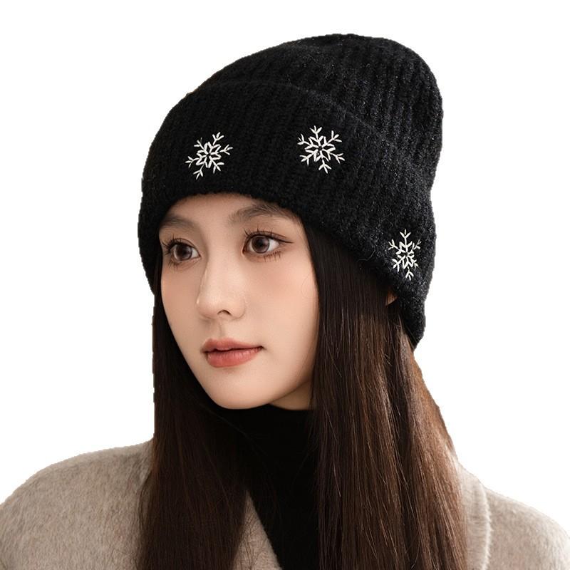 New Christmas Snowflake Wool Hat In Autumn and Winter Korean Versatile Windproof Hat for Women Casual Warm Ear Protection Head Hat