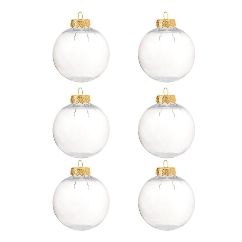 6Pcs/lot Clear Empty Christmas Ball Ornaments with Removable Gold/Silver Metal Hangers Great for Wedding Party Holiday
