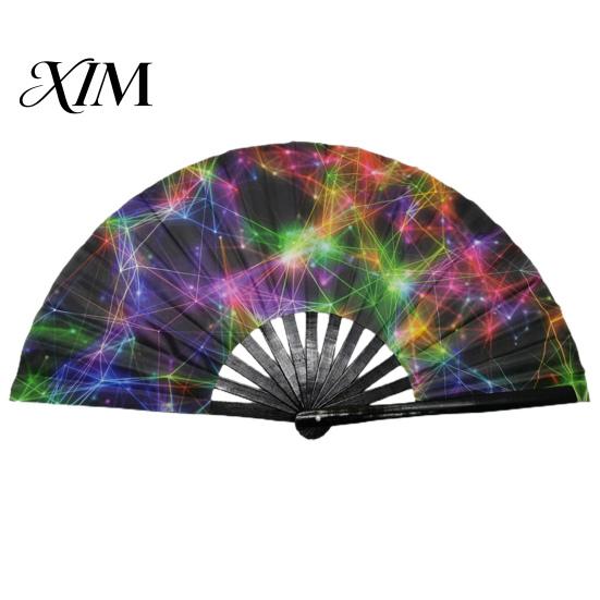 Decorative Fan Folding Sturdy Bone Exquisite Pattern Bright Color Glow in The Dark Festival Performance Party Supply
