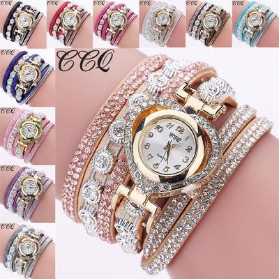 Women Vintage Rhinestone Crystal Bracelet Dial Analog Quartz Wrist Watch