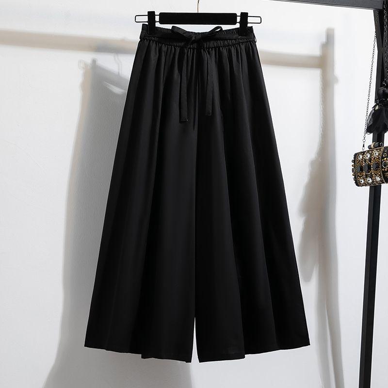 Small Summer New Arrival Plus Size Women's Clothing High Waist Lace-up White Loose Drooping Thin Cropped Wide Leg Culottes