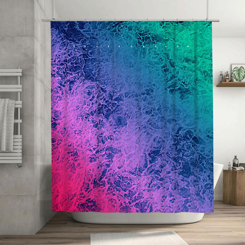 Ravishing Gradient Shower Curtain with Aqua Blue, Pink Purple Teal Wave Pattern 72x84 Inch Bath Decor for Bathroom Accessories