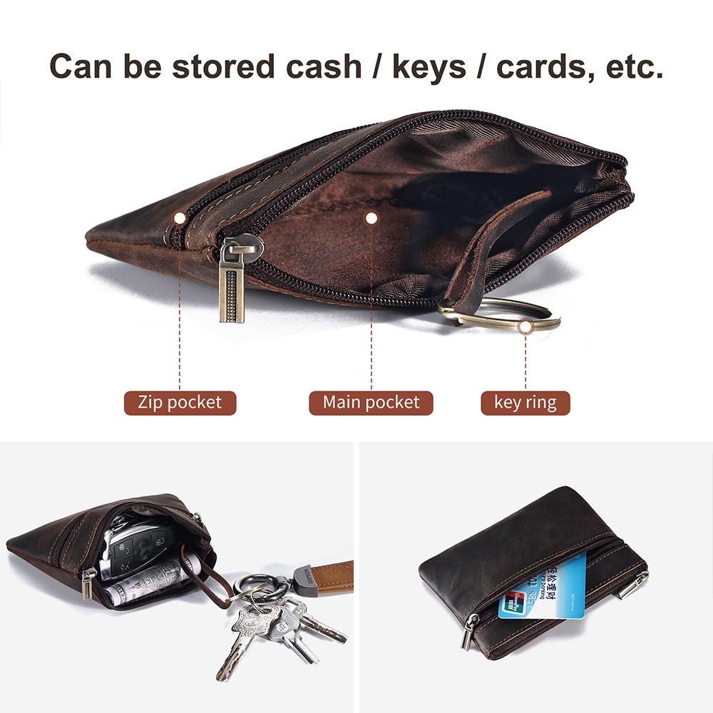 Genuine Leather Coin Purse: Compact Card Holder & Cash Pouch - Crazy Horse Leather Wallet